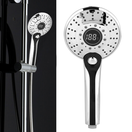 Digital Display Handheld Shower Head with 3-color Temperature Control LED Light 3 Spraying Mode