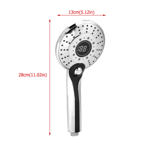 Digital Display Handheld Shower Head with 3-color Temperature Control LED Light 3 Spraying Mode 2