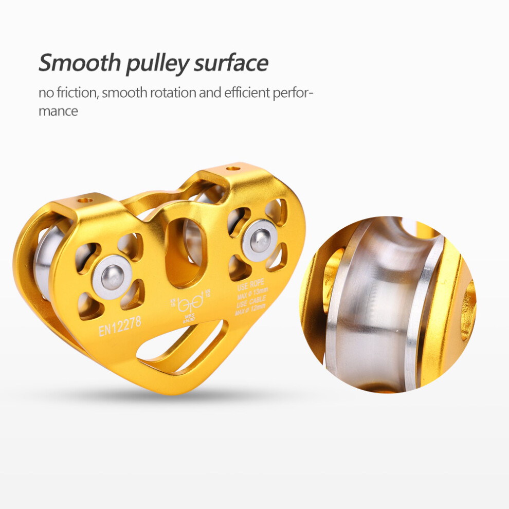 30Kn Dual Pulley Zip Line Rescue Cable Trolley Outdoor Rock Climbing Equipment(Gold) 5081324141292