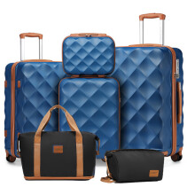 (Black/Brown) 6 Pcs Travel Set ABS Hard Shell Suitcase And  36L Travel Bag Clutch Bag