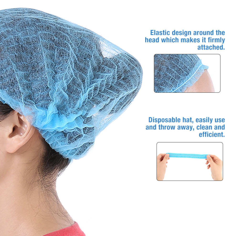100PCS Disposable Hair Shower Cap Non Woven Anti Dust Hat Strip Blue NOn woven Caps for Salon