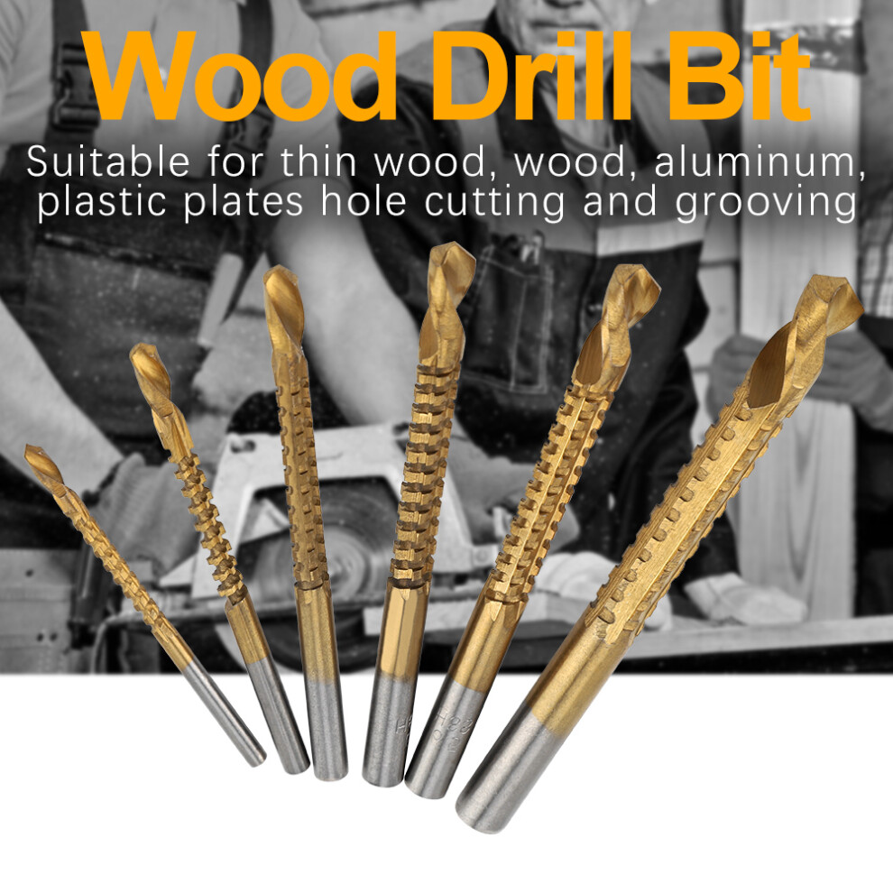 6Pcs Hss Titanium Coated Drill Bit Woodworking Wood Aluminum Plastic Hole Grooving Tool 4271324153666