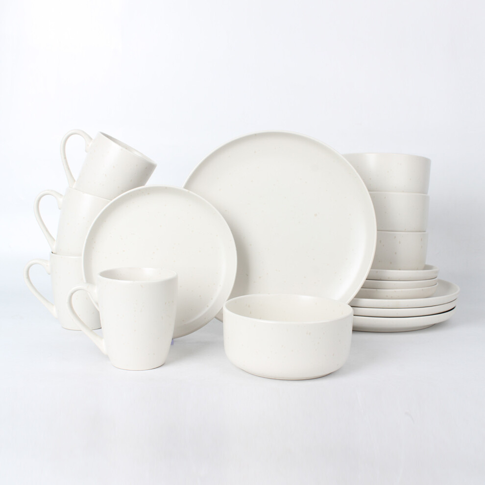 Royalford (Royalford 16 Piece Stoneware Dinnerware Set | Microwave, Dishwasher & Freezer Safe Durable Crockery Set |Dinner & Desser) 16 Piece Stonewar White