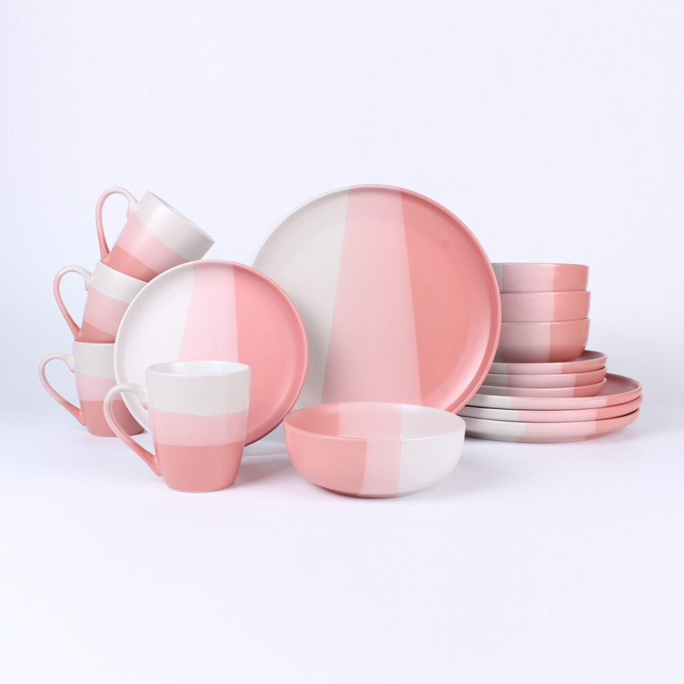 Royalford (Royalford 16 Piece Stoneware Dinnerware Set | Microwave, Dishwasher & Freezer Safe Durable Crockery Set |Dinner & Desser) 16 Piece Stonewar Pink
