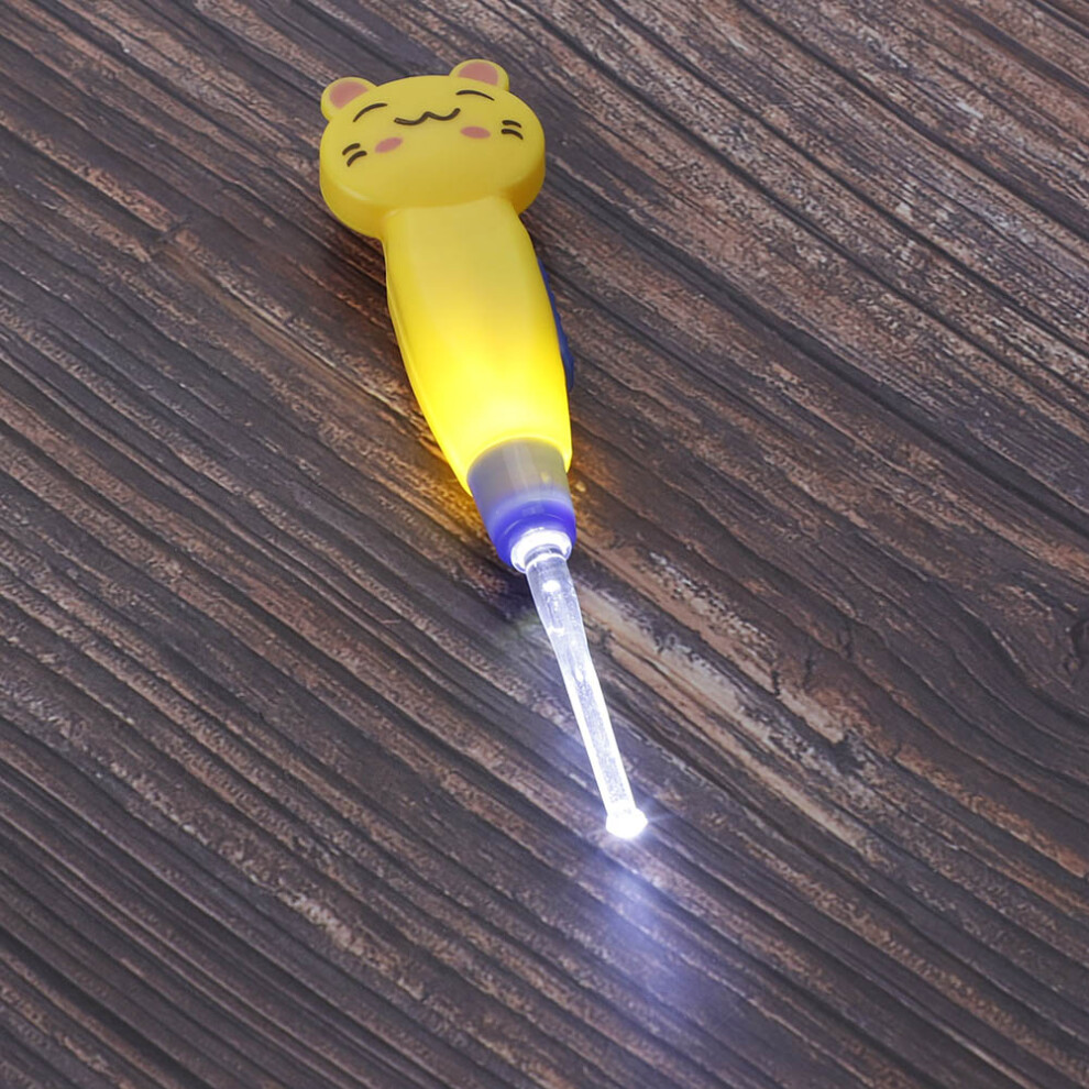 Cute Cartoon Led Flashlight Earpick Earwax Remover With Scoop Tweezers Cleaner Tool( Pig) Yellow