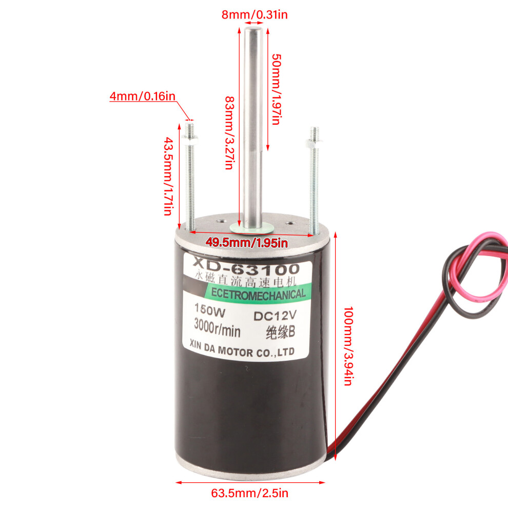 150W Large Power High Speed Brush Dc Motor Cw/Ccw For Diy Generator (12V 3000Rpm) 8701324158478