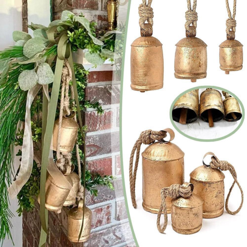 3 Giant Harmony Cow Bell Large Vintage Handmade Rustic Lucky Christmas 2