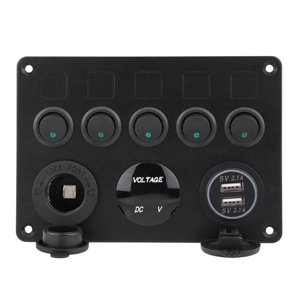 12-24V 5 Gang On/Off Toggle Switch Panel Dual Usb Voltmeter For Car Boat Marine Truck Led Green 8451324163407