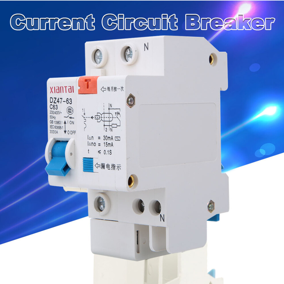 Dz47le 1P N 230V-400V 50Hz 60A 4Ka C Type Residual Current Circuit Breaker 8481324172673