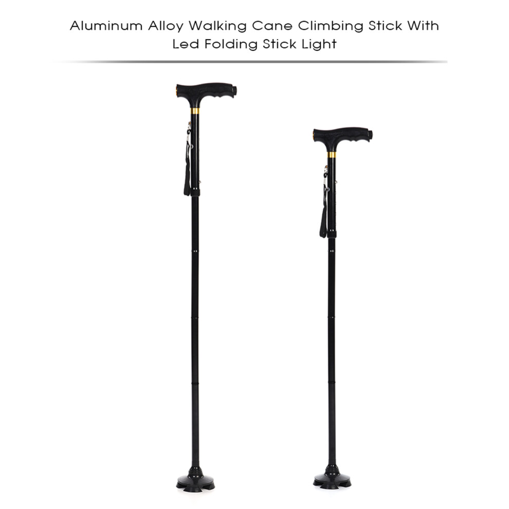 Aluminum Alloy Walking Cane Climbing Stick with Led Light Folding Stick
