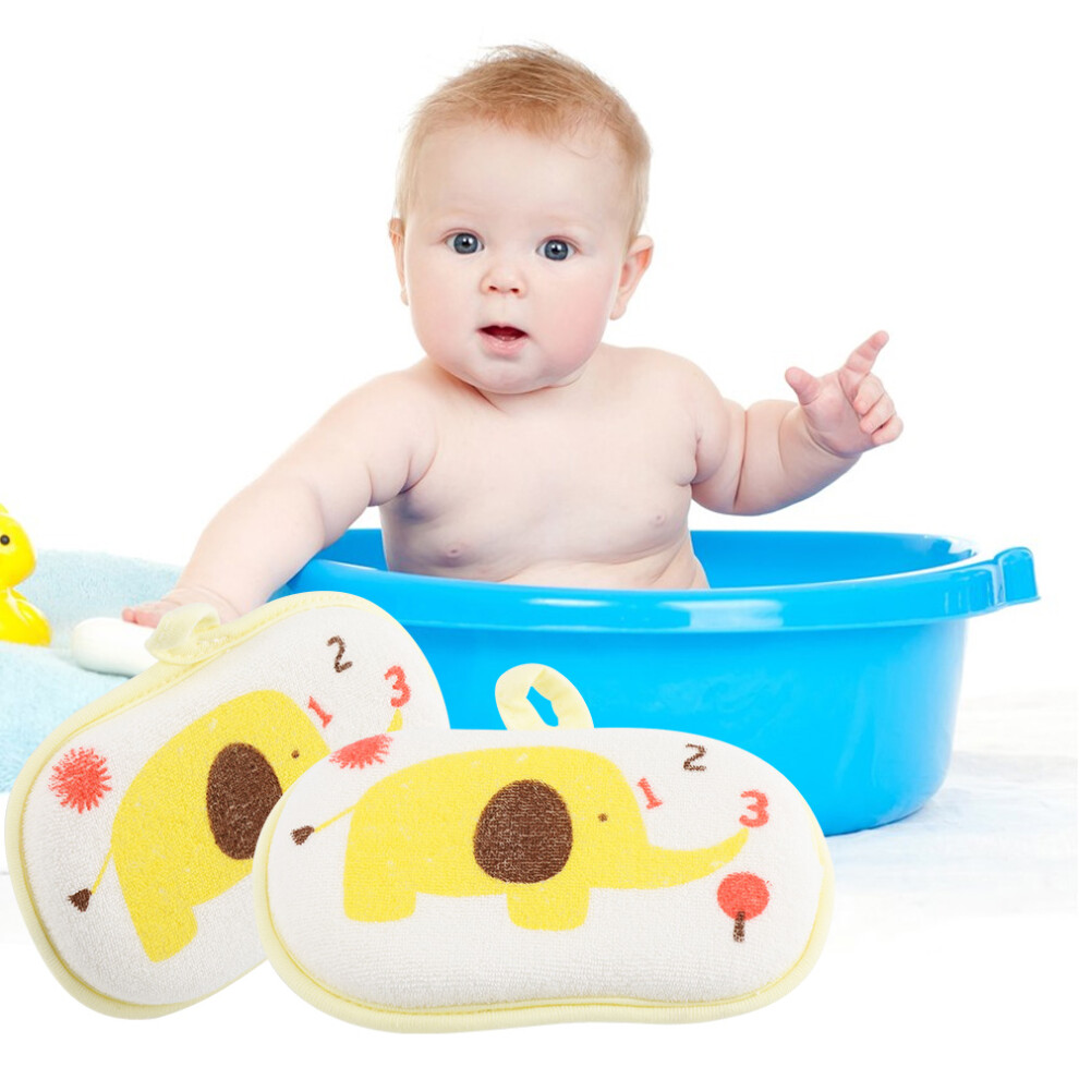 Cute Elephant Pattern Baby Cotton Bath Brush Shower Sponge Washing Rubbing Accessory (Yellow)