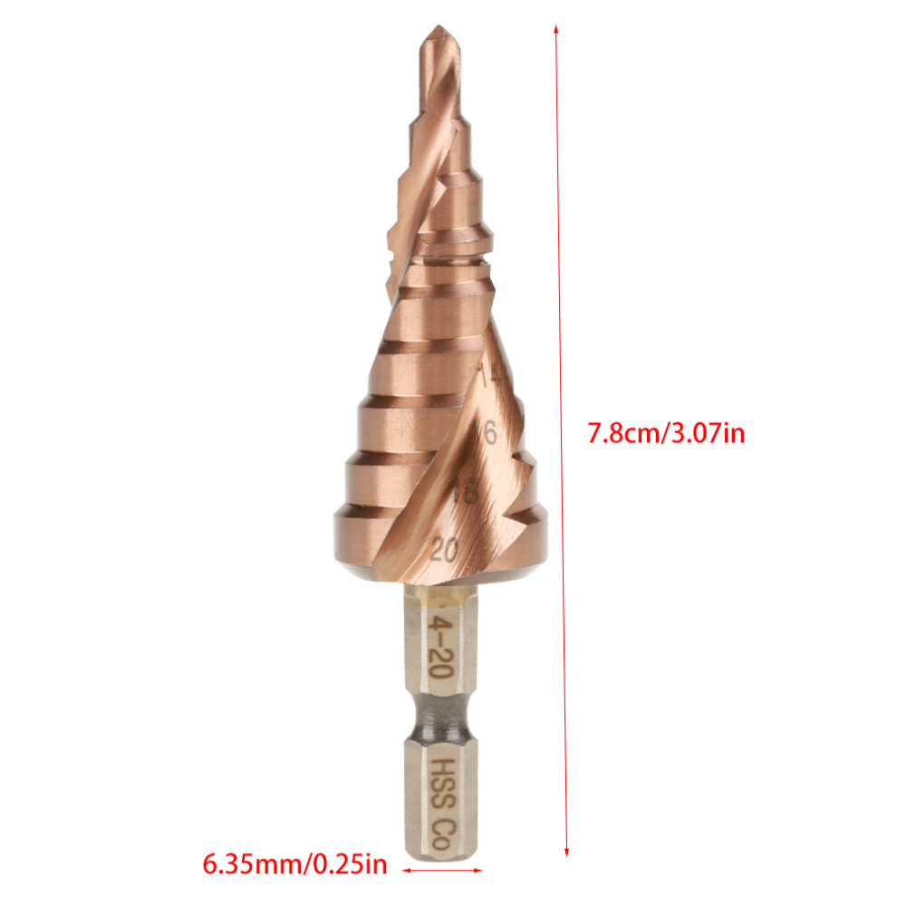 1Pcs Hexagonal Handle Spiral Groove Step Cone Cobalt Drill Bit High Speed Steel(4-20Mm) 4321324181814