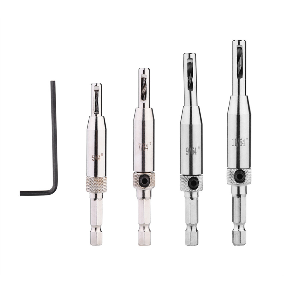 4Pcs Hex Shank Self Centering Drill Bit Set Door Window Hinge Hole Puncher Woodworking Tool 5081324183155