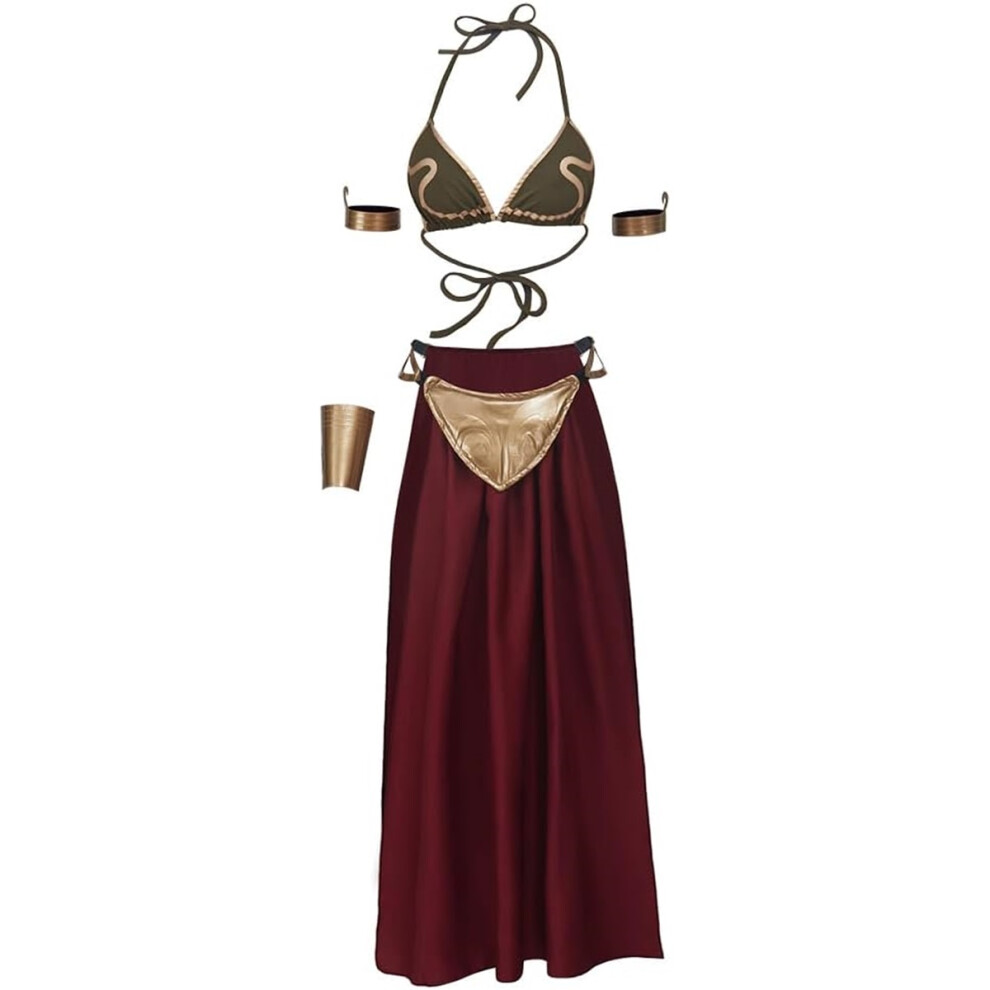 (XS) Sexy Princess Costume Leia Cosplay Halloween Costumes Dress Slave Bra Skirt for Adult Women