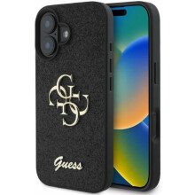 Guess PU Fixed Glitter 4G Metal Logo Case for iphone 16 6.1" Black - GUHCP16SHG4SGK