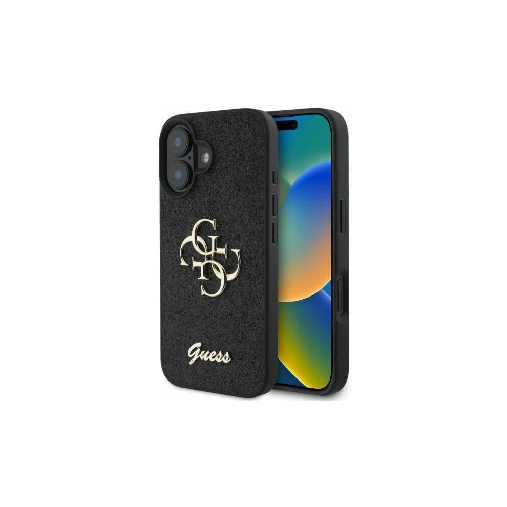 Guess Pu Fixed Glitter 4G Metal Logo Case For Iphone 16 6.1" Black
