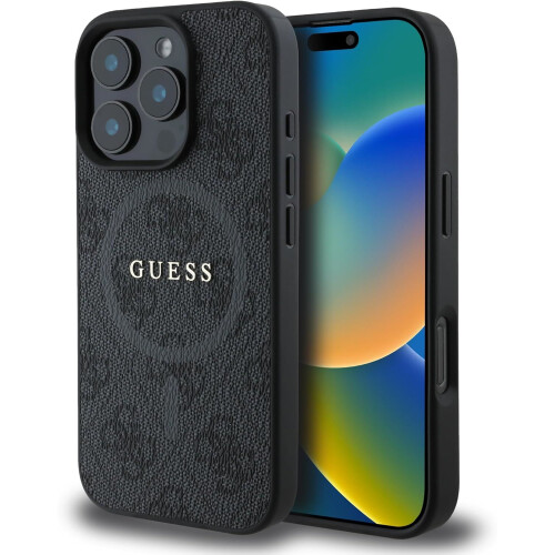 Guess Guess PU Leather 4G Coloured Ring Case for iPhone 16 Pro Black