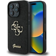 Guess PU Fixed Glitter 4G Metal Logo Case for iphone 16 Pro 6.3" Black - GUHCP16LHG4SGK