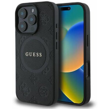 Guess Leather Saffiano Peony Classic Logo Hardcase with MagSafe for iphone 16 Pro 6.3" Black - GUHMP16LPSAPSMEK