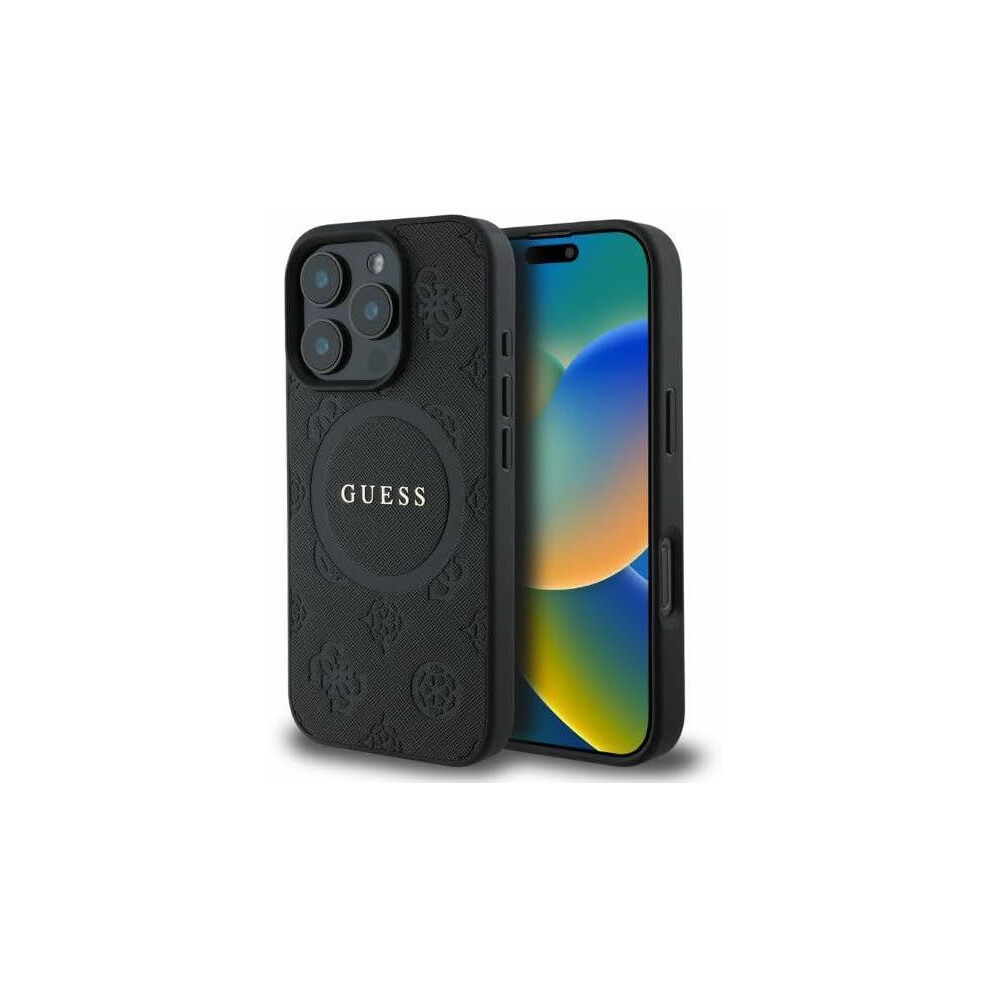 Guess Leather Saffiano Peony Classic Hardcase For Iphone 16 Pro Black