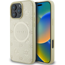 Guess Leather Saffiano Peony Classic Logo Hardcase with MagSafe for iphone 16 Pro Max 6.9" Gold - GUHMP16XPSAPSMED