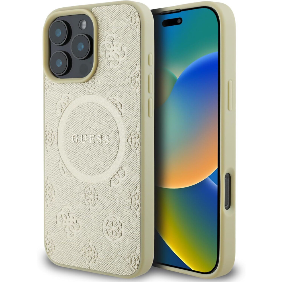 Guess Leather Saffiano Peony Logo Hardcase For Iphone 16 Pro Max Gold