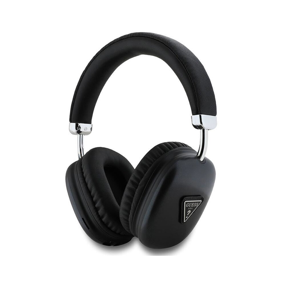 Guess Saffiano Pu Leather With Metallic Triangle Logo Wireless Headphones Black - Gubhk1satsk