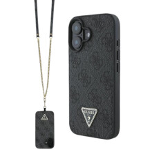 Guess Leather Metal Logo Strass Crossbody Case for iPhone 16 6.1" Black - GUHCP16SP4TDSCPK
