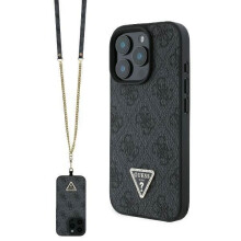 Guess Leather Metal Logo Strass Crossbody Case for iPhone 16 Pro 6.3" Black