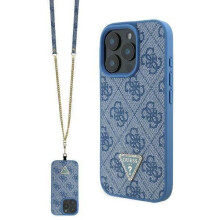 Guess Leather Metal Logo Strass Crossbody Case for iPhone 16 Pro Max 6.9" Blue