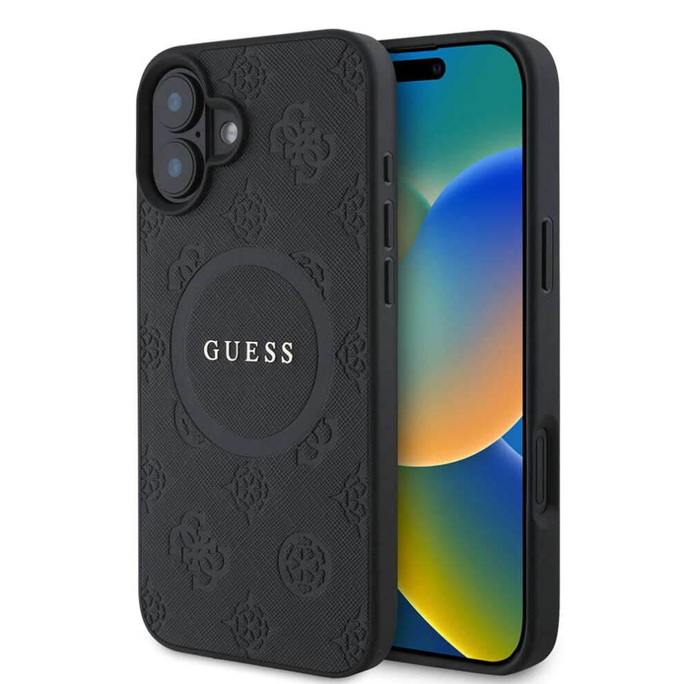 Guess Saffiano Peony Classic Logo Case With Magsafe For Iphone 16 6.1" Black - Guhmp16sapsmek