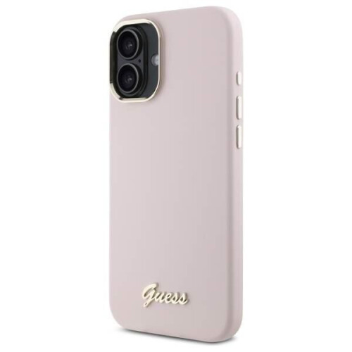 Guess Guess Script Metal Logo & Frame Silicone Case for iPhone 16 6.1" Pink - GUHCP16SSMBSLP 1