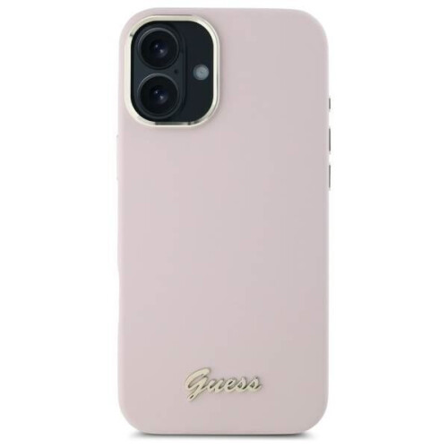 Guess Guess Script Metal Logo & Frame Silicone Case for iPhone 16 6.1" Pink - GUHCP16SSMBSLP 2