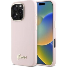Guess Silicone Script Metal Logo & Frame Case for iPhone 16 Pro 6.3" Pink - GUHCP16LSMBSLP