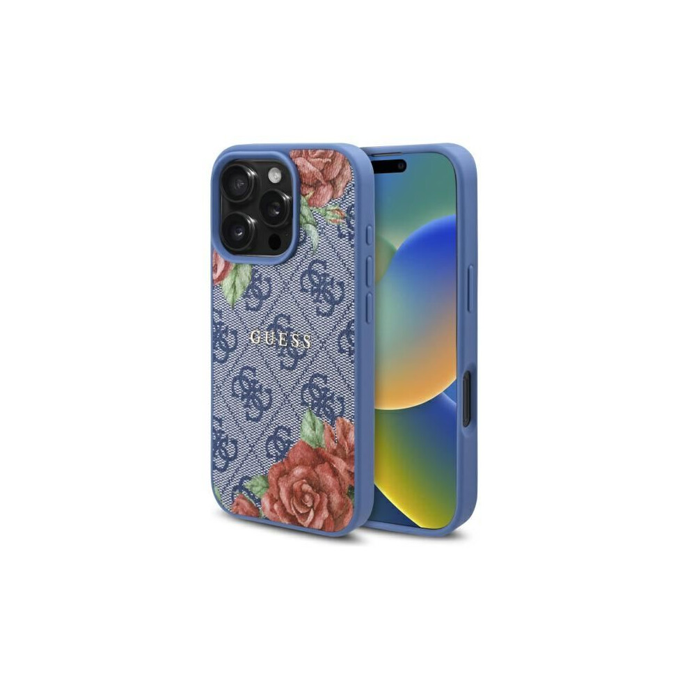 Guess 4G Flower Printed Hardcase With Magsafe For Iphone 16 Pro 6.3" Blue - Guhmp16lp4ropemcb