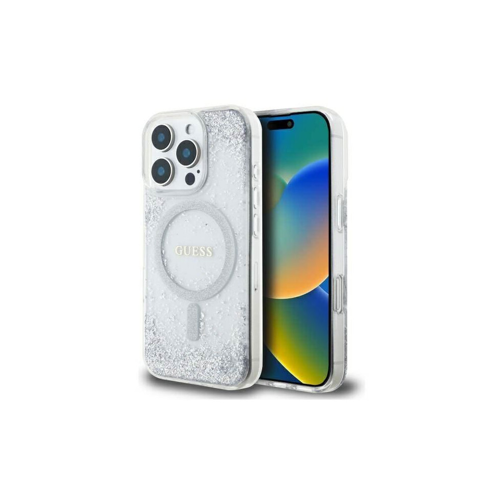 Guess Resin Gradient Glitter Hardcase With Magsafe For Iphone 16 Pro 6.3" Silver - Guhmp16lrgrges