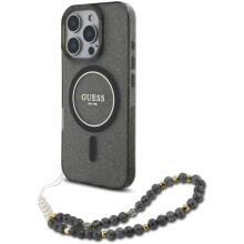 Guess IML Glitter With Pearl Strap MagSafe Case for iPhone 16 Pro Max 6.9" Black - GUHMP16XHGCRELSK