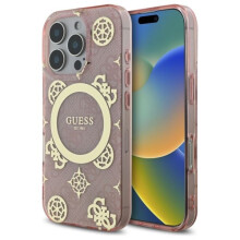 Guess IML Peony On 4G Background Case with MagSafe for iPhone 16 Pro Max 6.9" Pink - GUHMP16XH4PYEEP