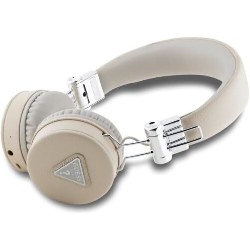 Guess Guess Grained Classic Round Shape Bluetooth On Ear ENC Headphone Beige - GUBH70PGTSPSE 1