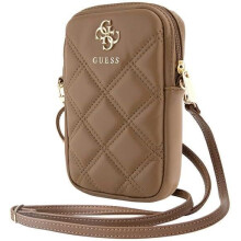 Guess 4G Zip Quilted Universal Phone Pouch with Strap Brown - GUWBZPSQSSGW