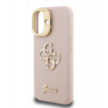 Guess PU Grained 4G Logo Stand Camera Frame Case for iPhone 16 6.1" Pink - GUHCP16SPCS4GSP
