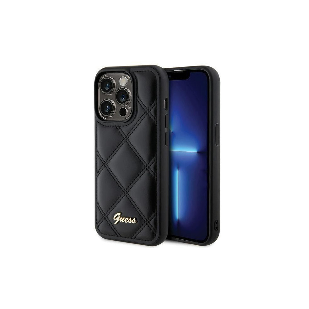 Guess Quilted Metal Logo Case For Iphone 15 Pro 6.1" - Guhcp15lpsqsqsk Black 3666339149628