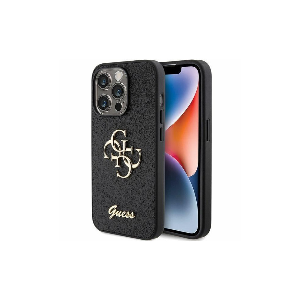 Photos - Case GUESS Glitter Script Big 4G  for iphone 15 Pro Max 6.7" Black - GUHCP15XHG4SGK 
