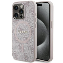 Guess 4G Collection Leather Metal Logo with MagSafe Hard Case for iphone 15 Pro 6.1" Pink - GUHMP15LG4GFRP
