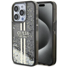 Guess Liquid Glitter Gold Stripes Hard Case for iphone 15 Pro Max 6.7" Black - GUHCP15XPSQSQSK