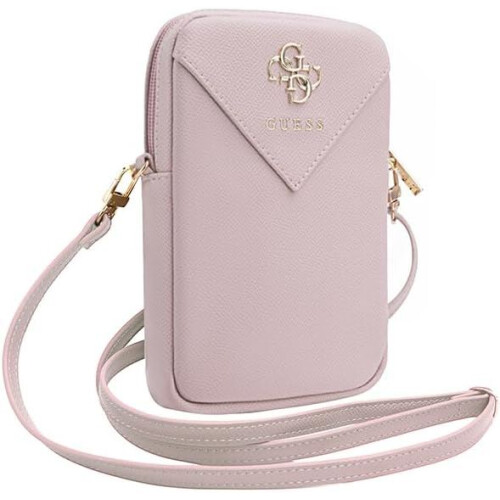 Guess Guess 4G Zip Triangle Universal Wallet Phone Bag With Strap Pink 2