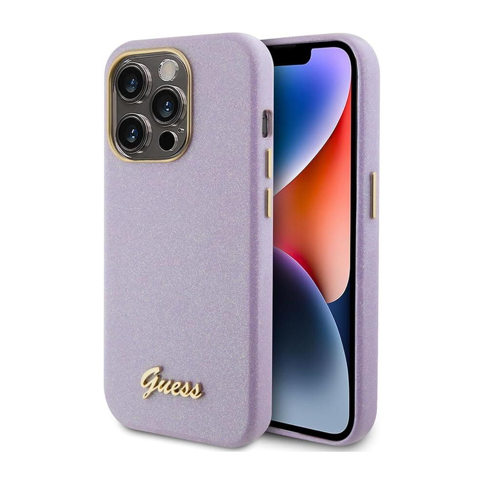 Guess Glitter Glossy Script Hard Case For Iphone 15 Pro 6.1" Lilac