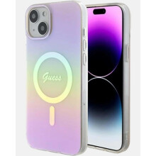 Guess IML Iridescent Script Hard Case with MagSafe for iphone 15 6.1" Pink - GUHMP15SHITSP