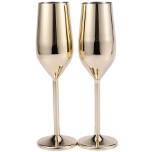 Set van 2 onbreekbare roestvrijstalen champagneglazen, geborsteld goud, voor bruiloften, toasten, drinken, feest, huwelijk, wijn.