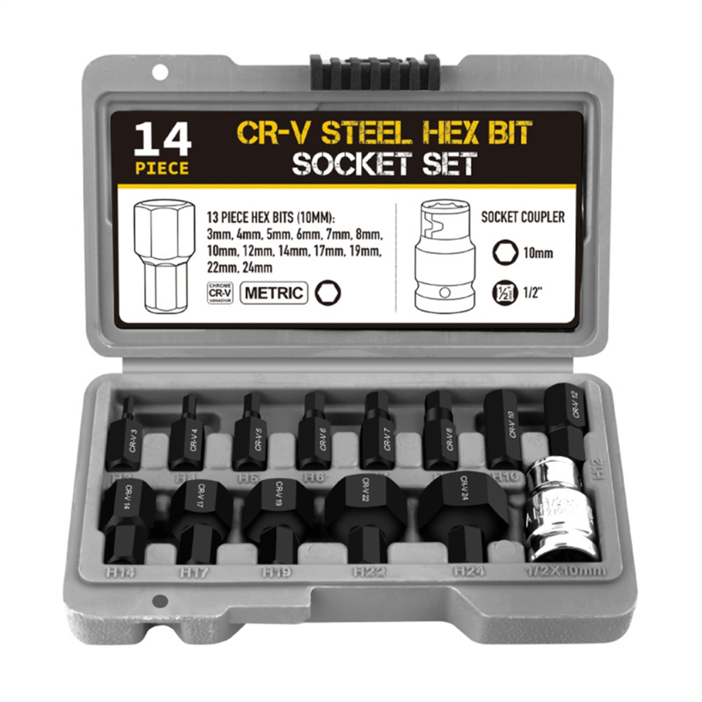14Pcs Hex Bit Socket Set 3-24Mm Key Wrench Head Tool 4852874525389